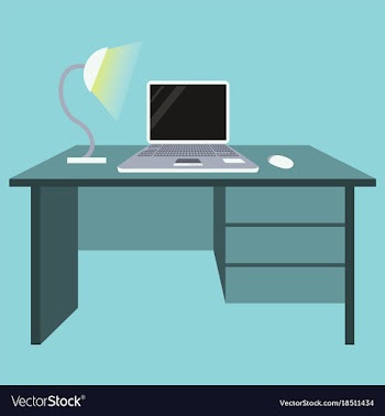 Workplace desk computer lamp top angle view flat vector image