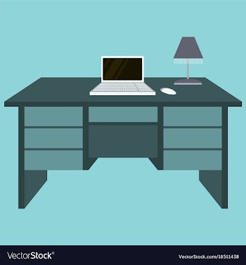 Workplace desk computer lamp top angle view flat vector image