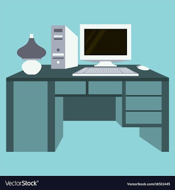 Workplace desk computer lamp top angle view flat vector image