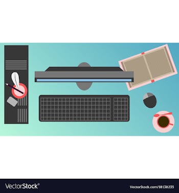 Workplace desk computer plant coffee top angle vector image