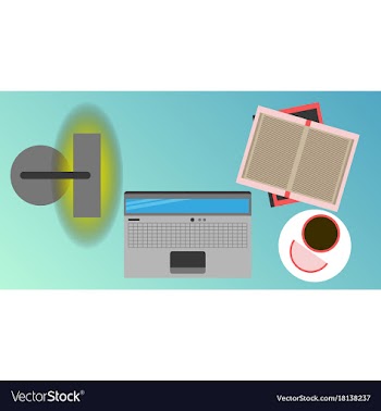 Workplace desk computer plant coffee top angle vector image
