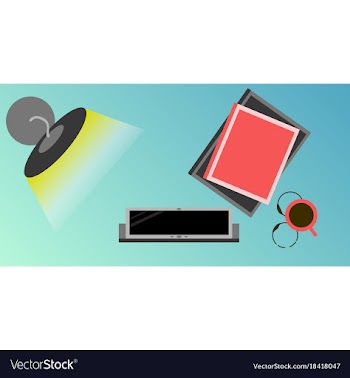 Workplace desk computer plant coffee top angle vector image