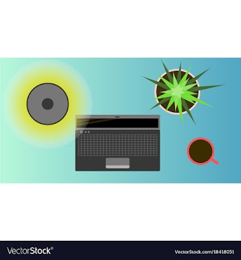 Workplace desk computer plant coffee top angle vector image
