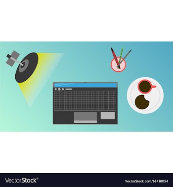 Workplace desk computer plant coffee top angle vector image