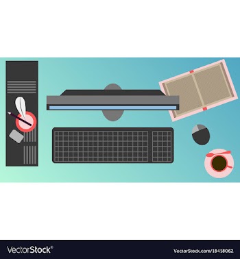Workplace desk computer plant coffee top angle vector image