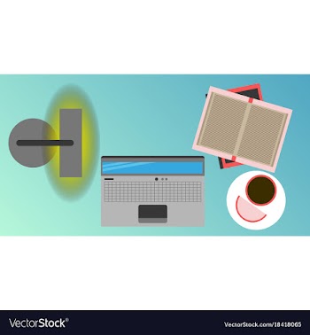 Workplace desk computer plant coffee top angle vector image