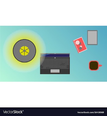 Workplace desk computer plant coffee top angle vector image