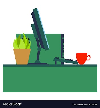 Workplace desk computer plant coffee top angle vector image