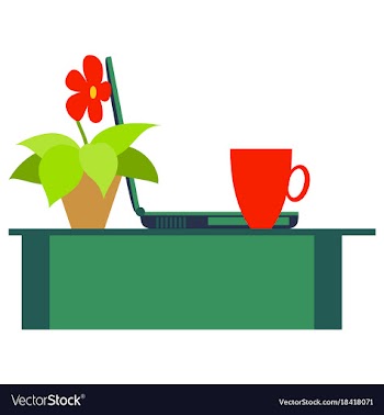 Workplace desk computer plant coffee top angle vector image