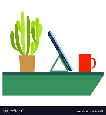 Workplace desk computer plant coffee top angle vector image
