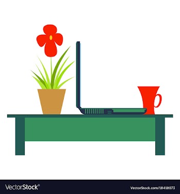 Workplace desk computer plant coffee top angle vector image
