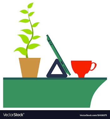 Workplace desk computer plant coffee top angle vector image