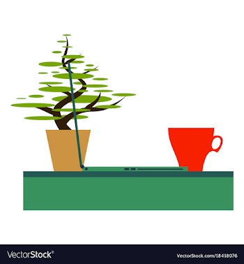 Workplace desk computer plant coffee top angle vector image