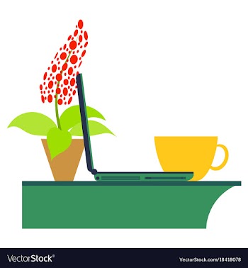 Workplace desk computer plant coffee top angle vector image
