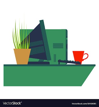 Workplace desk computer plant coffee top angle vector image