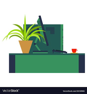 Workplace desk computer plant coffee top angle vector image