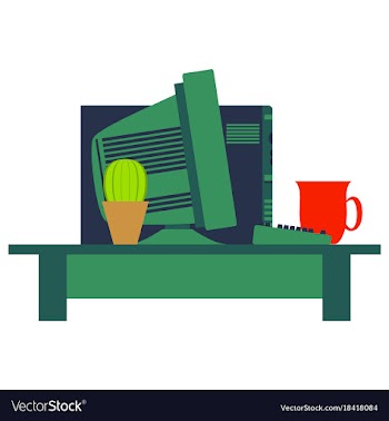 Workplace desk computer plant coffee top angle vector image