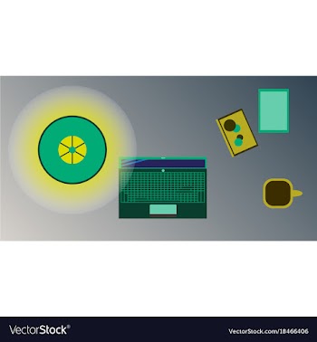 Workplace desk computer plant coffee top angle vector image