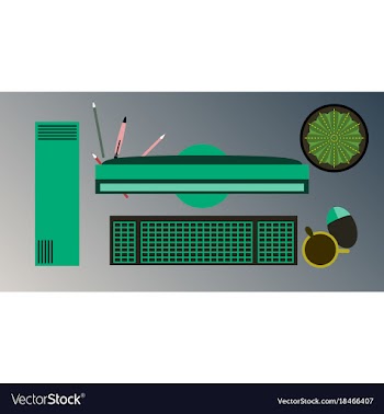 Workplace desk computer plant coffee top angle vector image