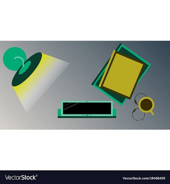 Workplace desk computer plant coffee top angle vector image