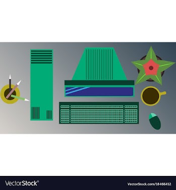 Workplace desk computer plant coffee top angle vector image