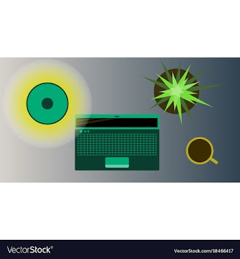 Workplace desk computer plant coffee top angle vector image