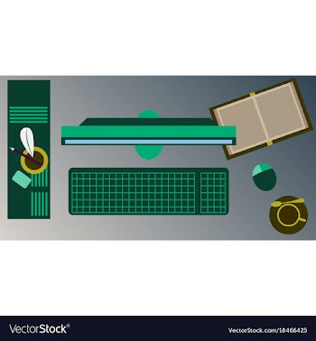Workplace desk computer plant coffee top angle vector image