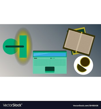 Workplace desk computer plant coffee top angle vector image