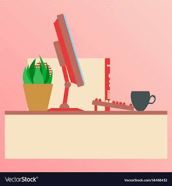 Workplace desk computer plant coffee top angle vector image