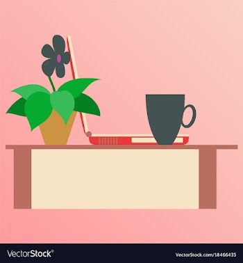 Workplace desk computer plant coffee top angle vector image