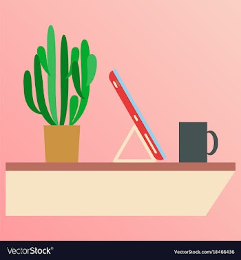 Workplace desk computer plant coffee top angle vector image