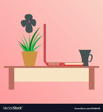 Workplace desk computer plant coffee top angle vector image