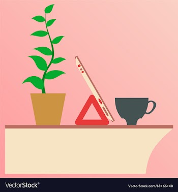 Workplace desk computer plant coffee top angle vector image