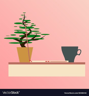 Workplace desk computer plant coffee top angle vector image