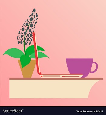Workplace desk computer plant coffee top angle vector image