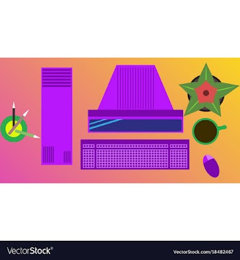 Workplace desk computer plant coffee top angle vector image