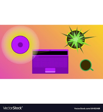 Workplace desk computer plant coffee top angle vector image