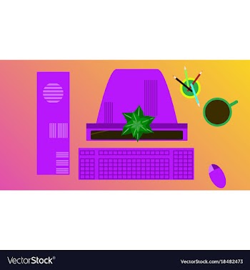 Workplace desk computer plant coffee top angle vector image