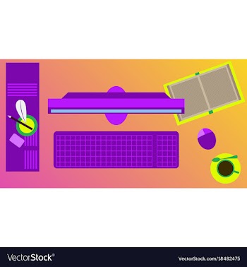 Workplace desk computer plant coffee top angle vector image
