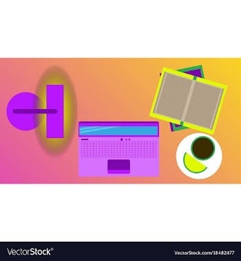 Workplace desk computer plant coffee top angle vector image
