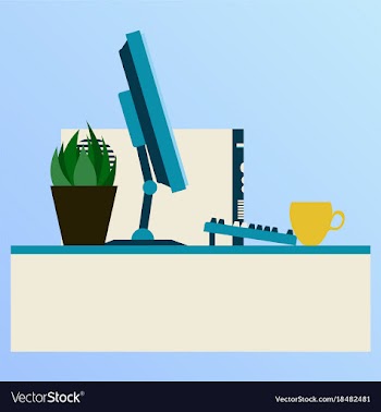 Workplace desk computer plant coffee top angle vector image