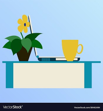 Workplace desk computer plant coffee top angle vector image