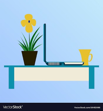 Workplace desk computer plant coffee top angle vector image