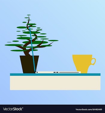 Workplace desk computer plant coffee top angle vector image