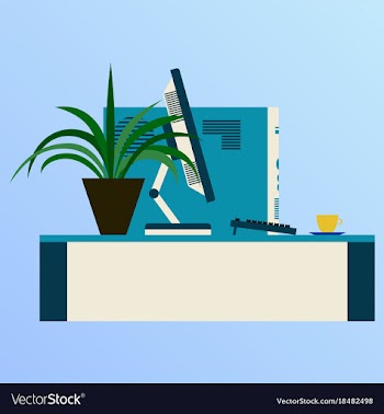 Workplace desk computer plant coffee top angle vector image