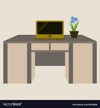 Workplace desk computer plant top angle view flat vector image