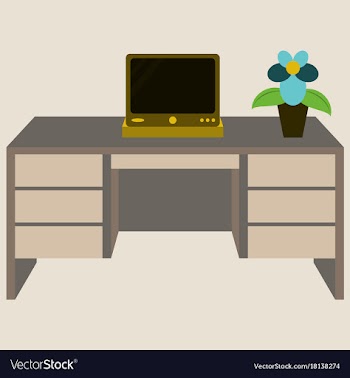 Workplace desk computer plant top angle view flat vector image