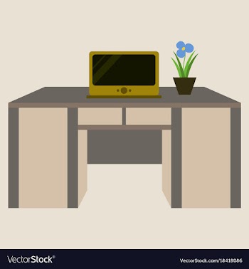 Workplace desk computer plant top angle view flat vector image