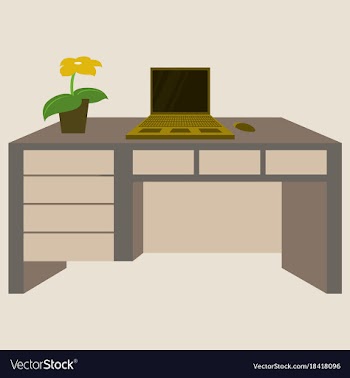Workplace desk computer plant top angle view flat vector image