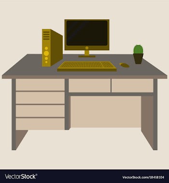 Workplace desk computer plant top angle view flat vector image